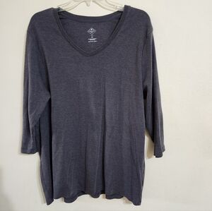 Plus Size St John’s Bay Gray V-Neck Women's 3/4 Sleeve Top, size 2X